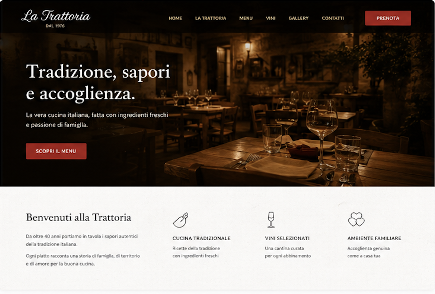 Sito web per trattoria tipica italiana